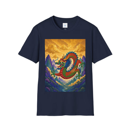 🐉🌄 The Golden Sky Dragon Softstyle T-Shirt – Mystical Mountain Fantasy