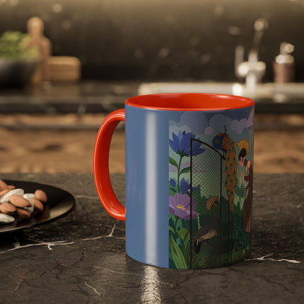 The Lady And The Enchanted Heron Colorful Mugs – Art Deco Botanical Elegance