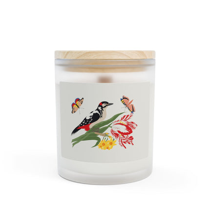 Woodpecker & Tulip Frosted Glass Candle