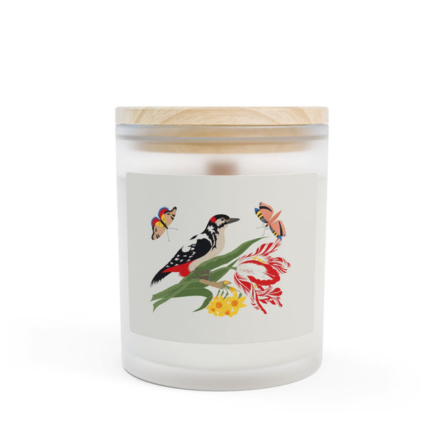 Woodpecker & Tulip Frosted Glass Candle