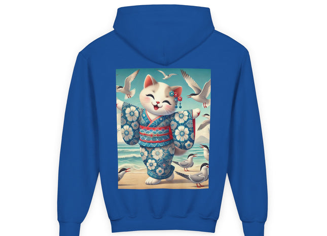 Geisha Kitten by the Seaside Youth Heavy Blend Hooded Sweatshirt