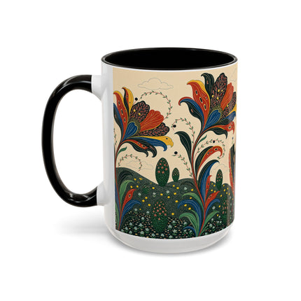 🌺🦋 The Enchanted Floral Voyage Colorful Mug – Art Deco Botanical Whimsy