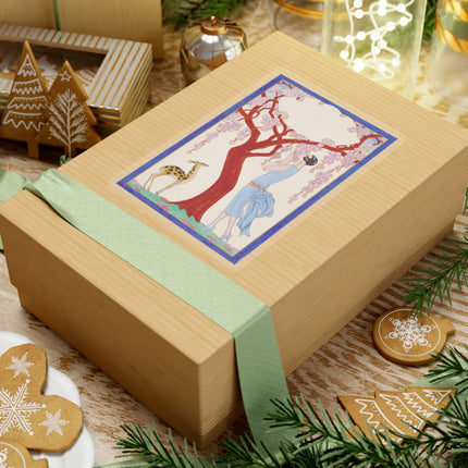Woman, Fawn, and Red Tree by George Barbier Kiss-Cut Stickers (4 Sizes)