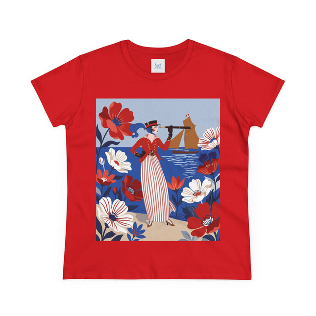⚓🌺 The Seaside Flower Adventurer Cotton Tee – Art Deco Nautical Fashion