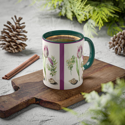 Tulip, Branches of Myrtle and Shells by Maria Sibylla Merian Colorful Mugs, 11oz