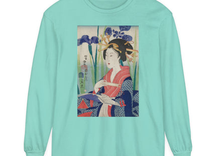 Woman with Bookmark and Book Garment-dyed Long Sleeve T-Shirt