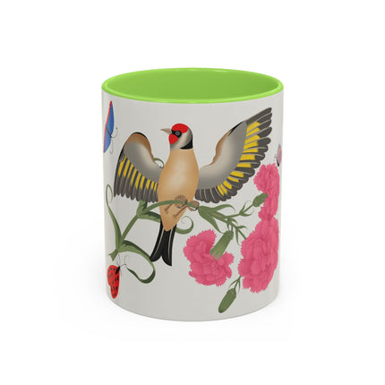 Goldfinch & Pink Flowers Colorful Mugs – Vibrant Spring & Bold Beauty