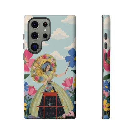 🌸🪞 The Floral Parasol Reflection Phone Case – Art Deco Garden Fantasy