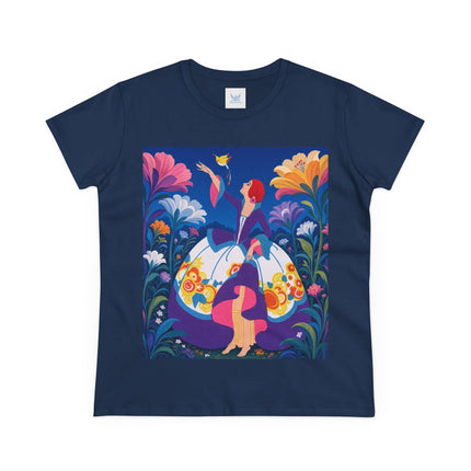 🐦🌸 The Enchanted Birdsong Cotton Tee – Art Deco Garden Whimsy