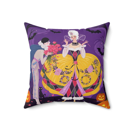 🎭🌹 The Harlequin Rose Masquerade Square Pillow – Theatrical Halloween Romance