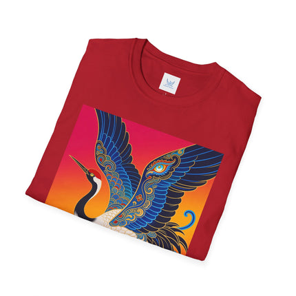 🪽🌅 The Celestial Crane Softstyle T-Shirt – Art Deco Wings Of Elegance