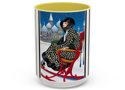 Elegant Winter Woman in Sleigh Colorful Mugs (11oz, 15oz)