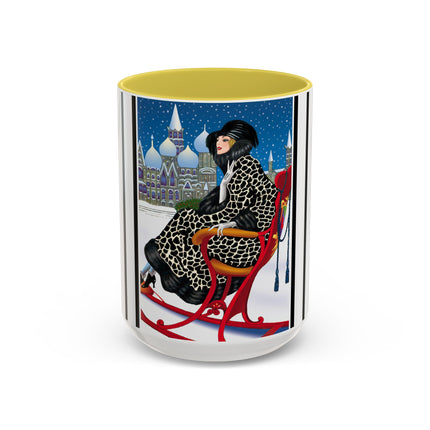 Elegant Winter Woman in Sleigh Colorful Mugs (11oz, 15oz)