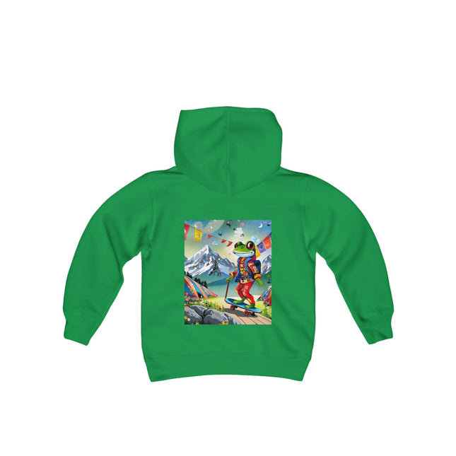 Skateboarding Frog Youth Hooded Sweatshirt – Playful Energy Meets Global Adventure