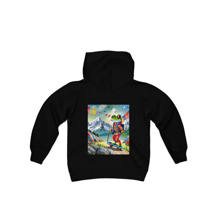 Skateboarding Frog Youth Hooded Sweatshirt – Playful Energy Meets Global Adventure