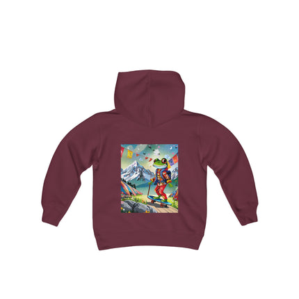Skateboarding Frog Youth Hooded Sweatshirt – Playful Energy Meets Global Adventure