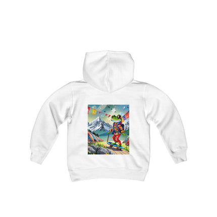 Skateboarding Frog Youth Hooded Sweatshirt – Playful Energy Meets Global Adventure
