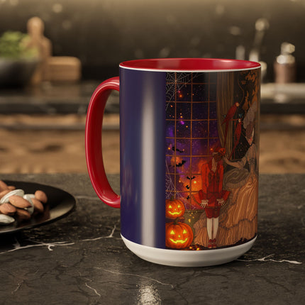 🌙🎃 The Moonlit Parlor Masquerade Colorful Mug – Elegant Halloween Romance