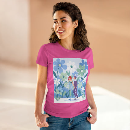 🌸🎭 The Little Dancers In The Flower Garden Cotton Tee – Art Deco Floral Whimsy