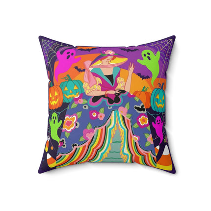 🌈👻 The Rainbow Ghost Masquerade Square Pillow – Colorful Halloween Charm