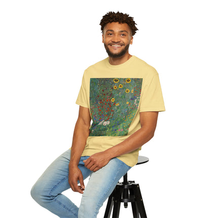 Farm Garden with Sunflowers by Gustav Klimt Unisex Garment-Dyed T-shirt