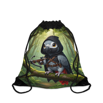 The African Grey Sentinel Drawstring Bag – Quiet Strength & Woodland Adventure