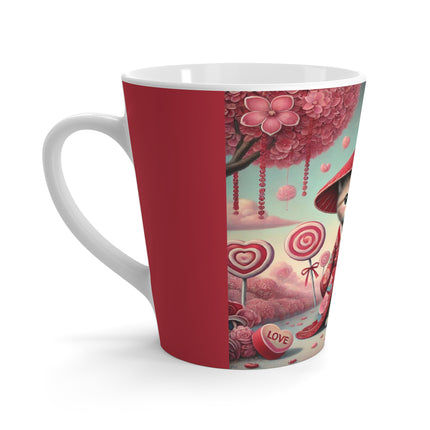 Whimsical Geisha Kitten in a Valentine Garden Latte Mug