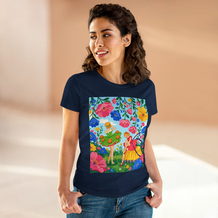 🌸🧚 The Fairies In The Flower Garden Cotton Tee – Art Deco Floral Whimsy