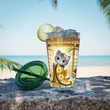 Playful Kitten in the Tea Room Sunsplash Tumbler with Straw, 16oz