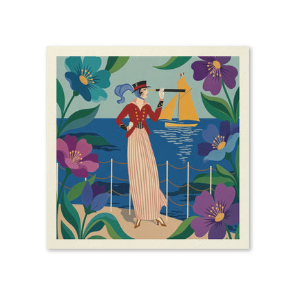 🌊🔭 The Lady Of The Seaside Lookout Napkins – Art Deco Nautical Adventure