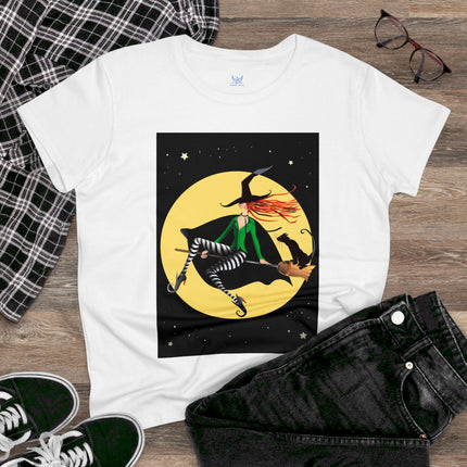 A Witch’s Moonlit Flight Women's Midweight Cotton Tee