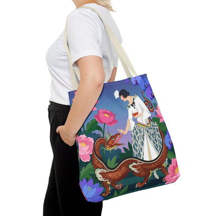 🐉🌸 The Dragon Keeper Tote Bag – Art Deco Floral Fantasy
