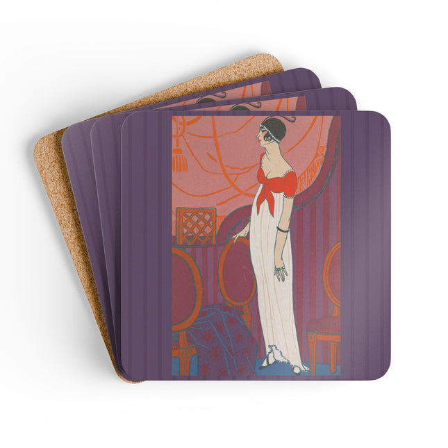 L’Entracte by Georges Lepape Corkwood Coaster Set