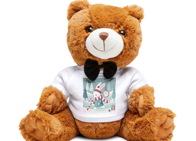 Candy Cane Timekeeper Bunny Teddy Bear with T-Shirt