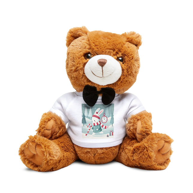 Candy Cane Timekeeper Bunny Teddy Bear with T-Shirt