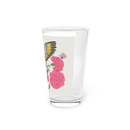 Goldfinch & Pink Flowers Pint Glass – Vibrant Spring & Bold Beauty