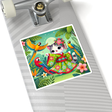 Parrot Dance of the Geisha Kitten Kiss-Cut Stickers (4 Sizes)