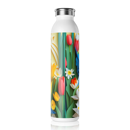 Blue Jays in a Spring Garden Slim Water Bottle