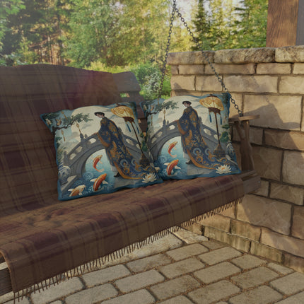 Moonlit Bridge Gentleman Outdoor Pillows – Imperial Serenity & Moonlit Harmony