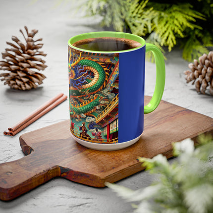 Tibetan Dragon Over Kabuki Duel Colorful Mugs (11oz, 15oz)