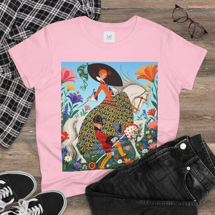🐎🌸 The Enchanted Garden Riders Cotton Tee – Art Deco Equestrian Whimsy
