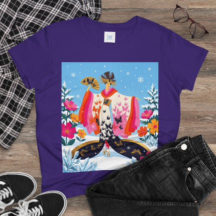 🦋❄️ Butterflies In The Snow Cotton Tee – Art Deco Japanese Floral Fantasy
