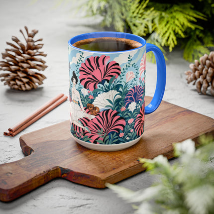 🌸🦋 The Enchanted Pink Blossom Retreat Colorful Mug – Art Deco Floral Whimsy