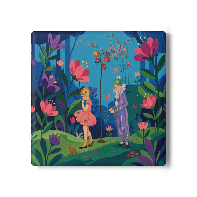 🌸🎈 The Garden Of Curious Companions Ceramic Coaster – Art Deco Floral Whimsy