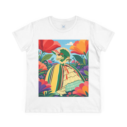 🌺🎀 The Girl In The Striped Garden Cotton Tee – Art Deco Floral Fashion