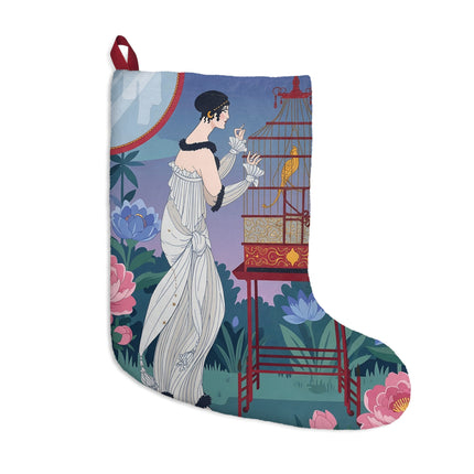 🐦🌸 Whispers To The Golden Songbird Christmas Stocking – Art Deco Garden Elegance