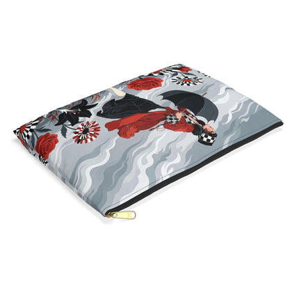🌹☂️ The Lady In The Storm Accessory Pouch – Art Deco Floral Drama