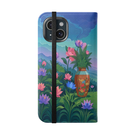 🌸🏔️ The Lady Of The Lotus Valley Flip Case – Art Deco Botanical Reverie