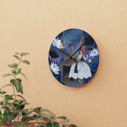 🕯️🌙 The Lady Of The Midnight Mirror Acrylic Wall Clock – Art Deco Floral Elegance