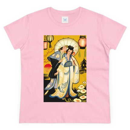 Golden Embrace: A Serene Moment of Love Women's Midweight Cotton Tee